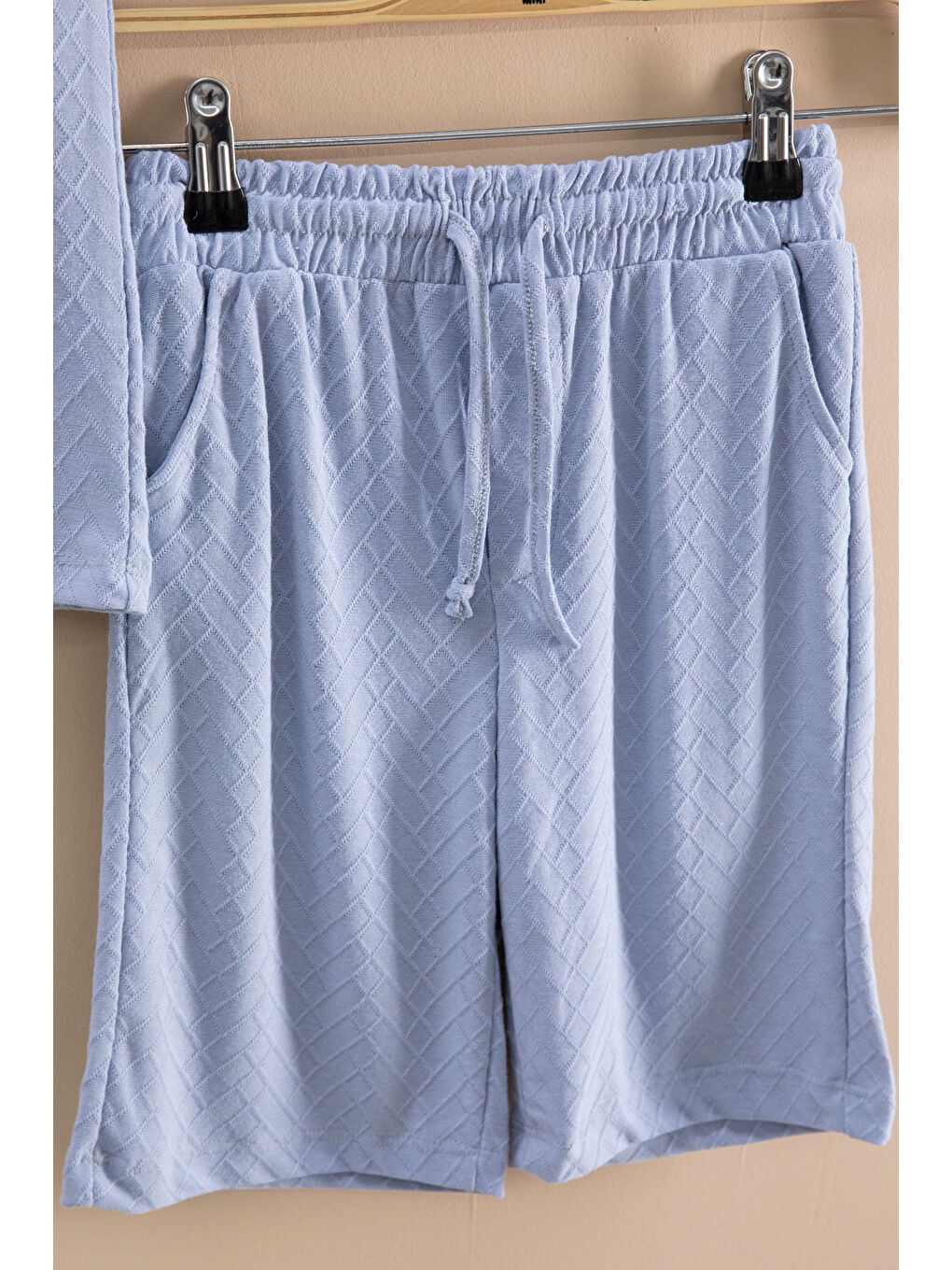 Mavi Çizgi Desenli Bisiklet Yaka Tişörtlü Erkek Çocuk Şortlu Takım 20786-3