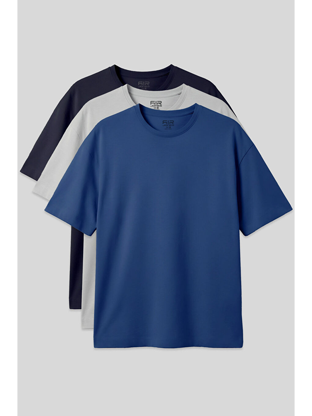 Siyah Oversize Fit Basic 3lü Paket Lacivert-Taş-Parlament Erkek T-Shirt - 88353