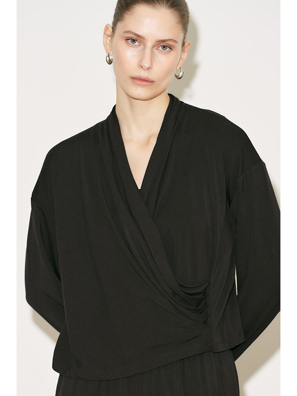 Easy Kruvaze Bluz Kahverengi-4