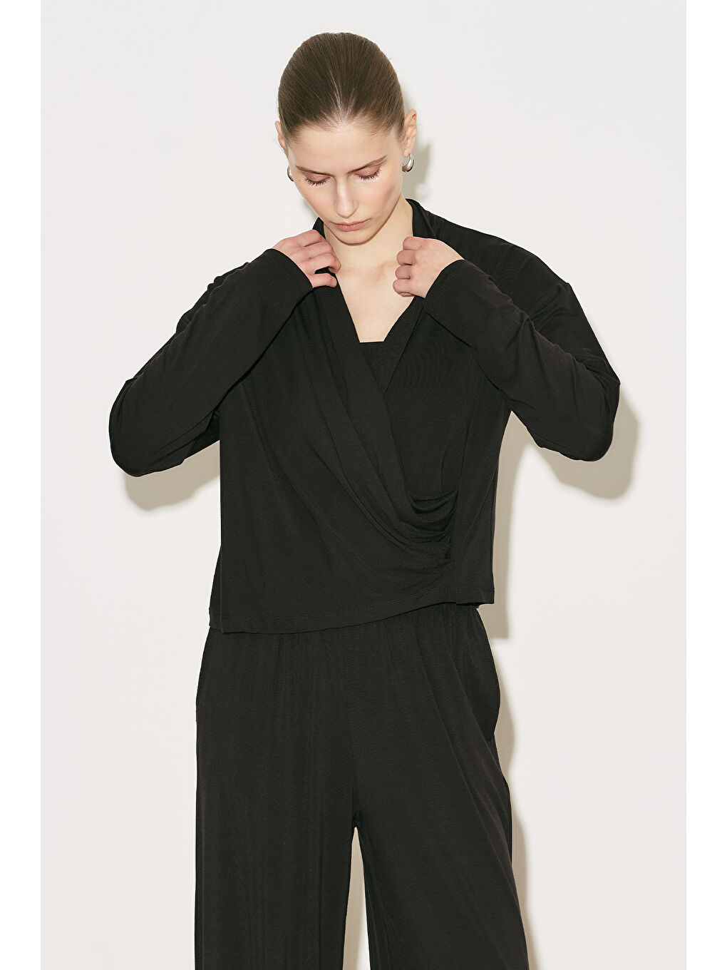 Easy Kruvaze Bluz Kahverengi-5