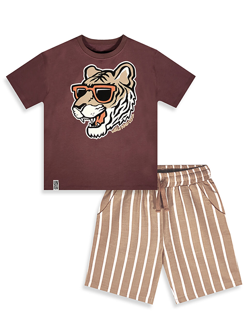 Kahverengi Cool Tiger Erkek Çocuk T-shirt Şort Takım