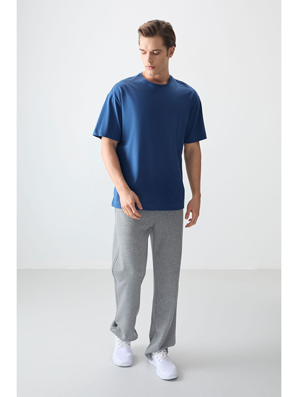 Siyah Oversize Fit Basic 3lü Paket Lacivert-Taş-Parlament Erkek T-Shirt - 88353-3