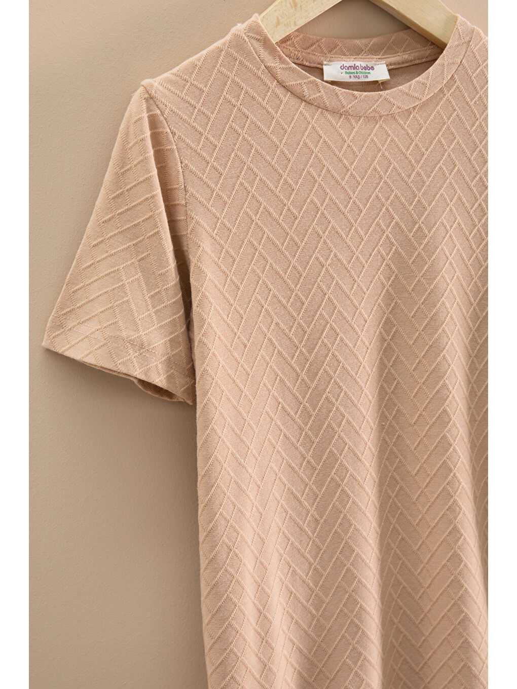 Kahverengi Kiremit Çizgi Desenli Bisiklet Yaka Tişörtlü Erkek Çocuk Şortlu Takım 20788-1