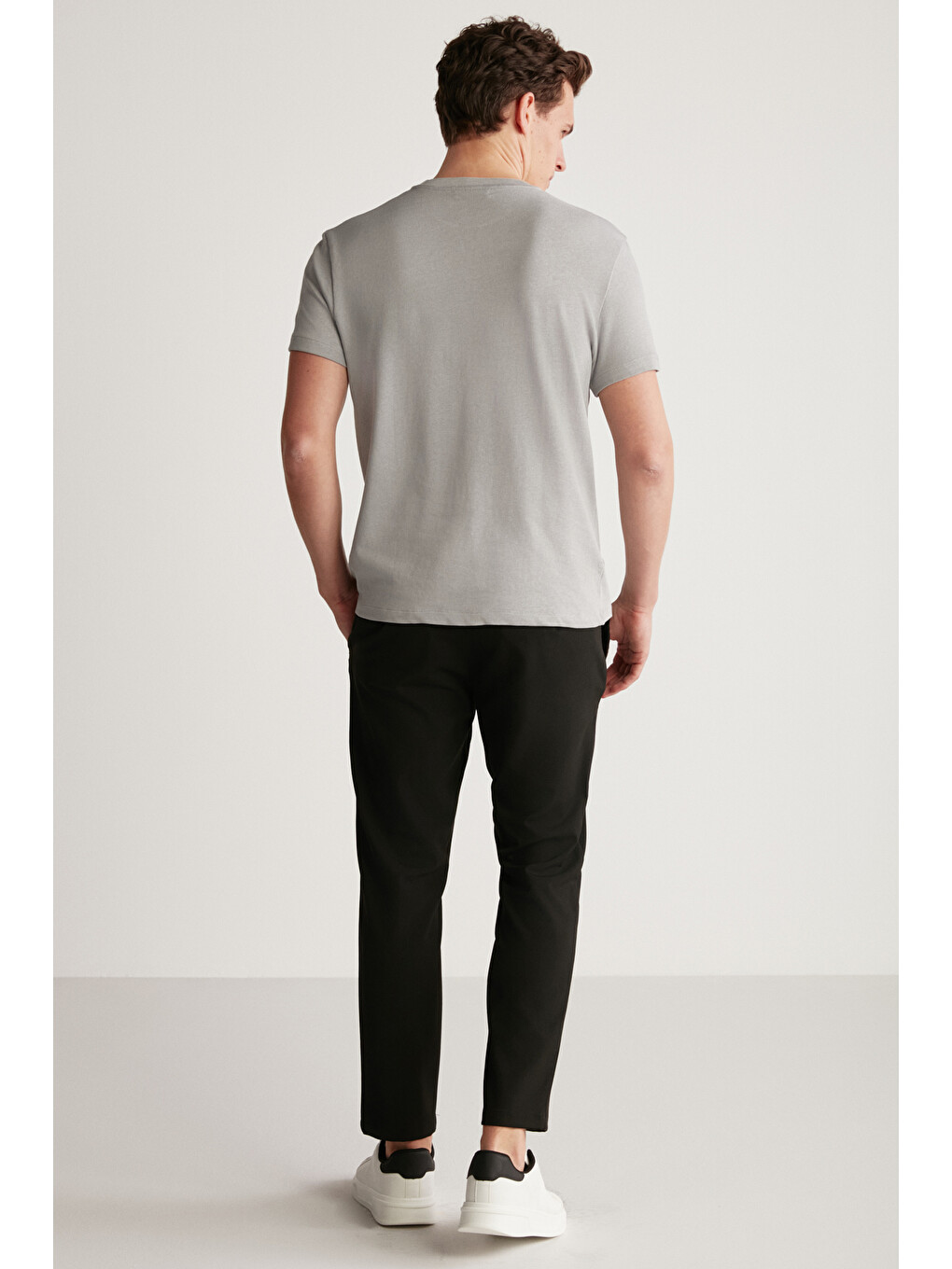 Erkek Slim Fit Triko Görünümlü Kumaşlı Triko Yakalı Kalın Dokulu Gri Tişört-5