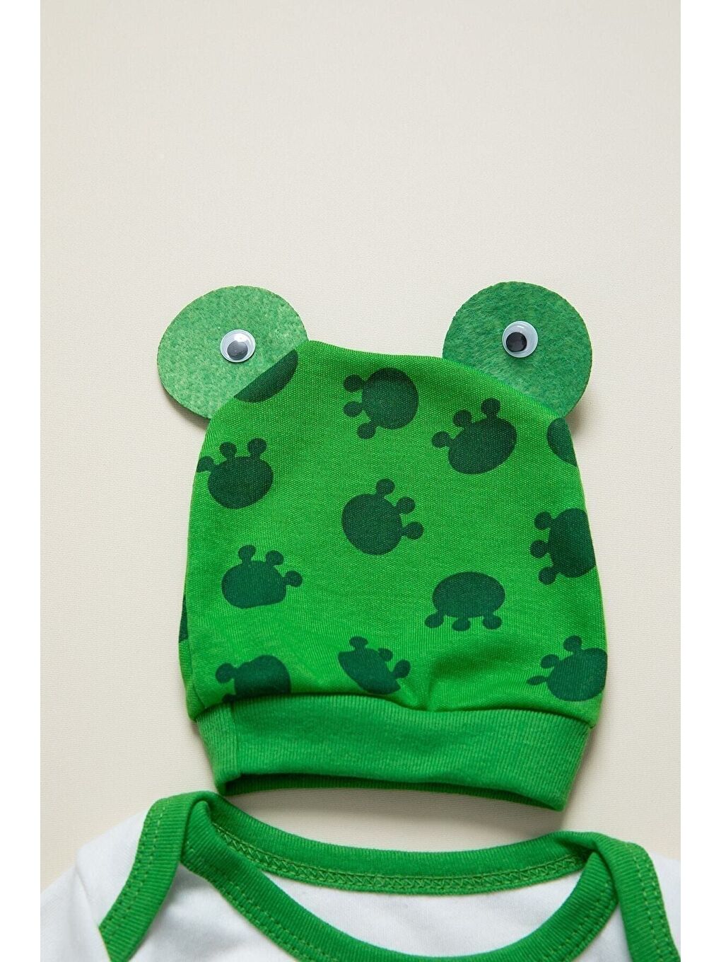 Unisex Bebek Yeşil Kurbağa Zıbın Takımı 3 Lü-1