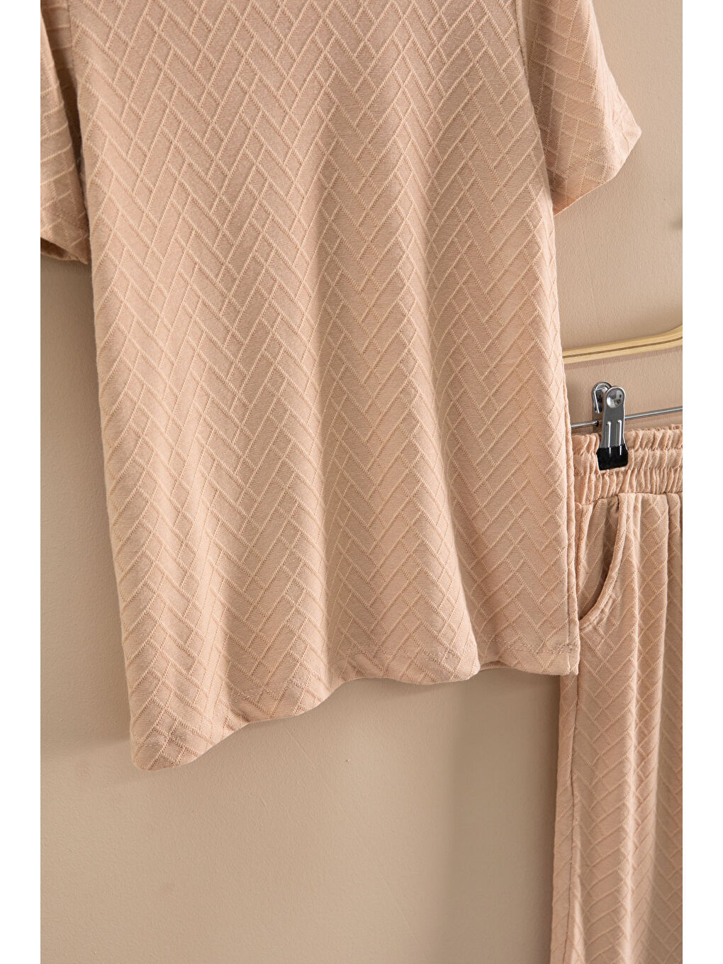 Kahverengi Kiremit Çizgi Desenli Bisiklet Yaka Tişörtlü Erkek Çocuk Şortlu Takım 20788-2