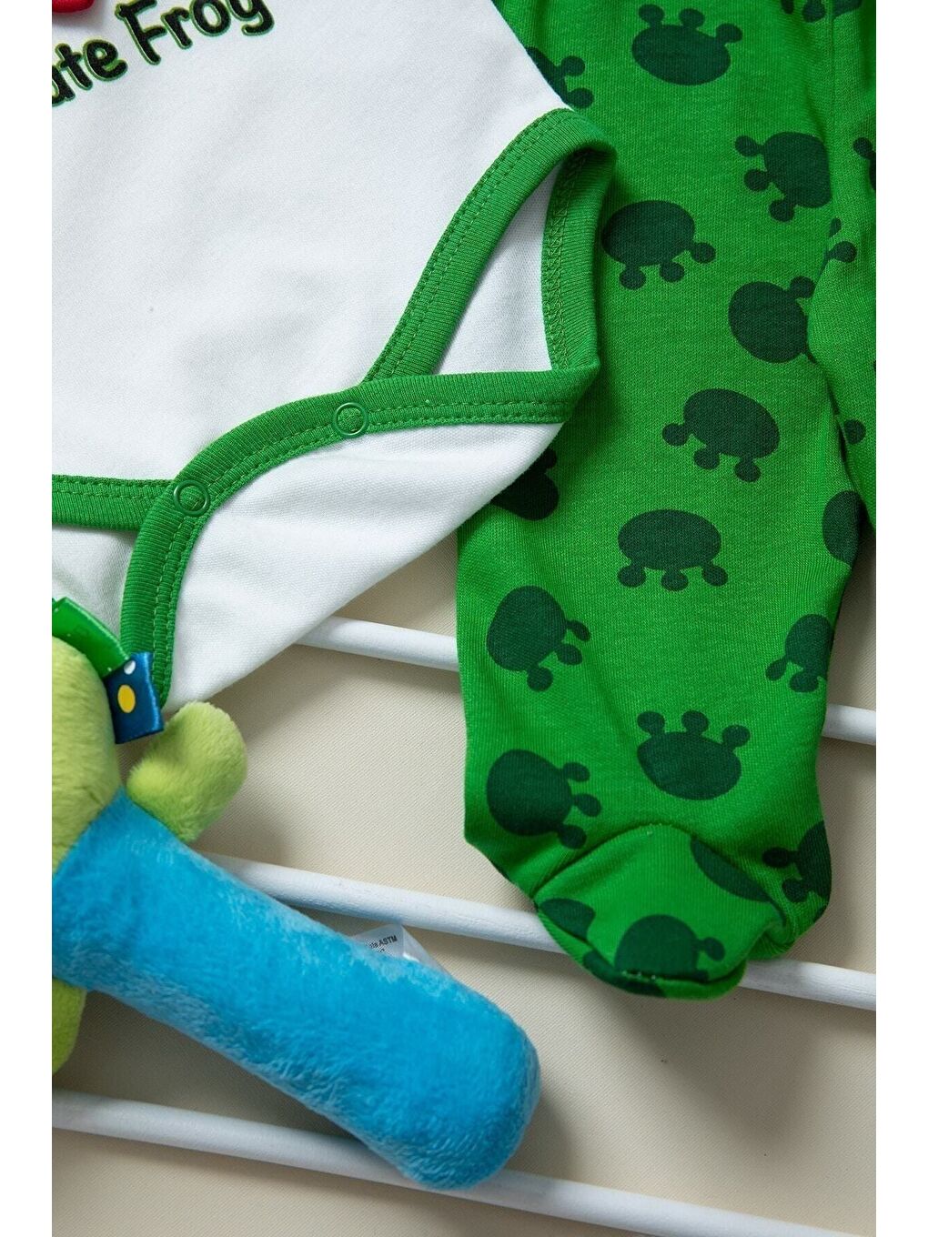 Unisex Bebek Yeşil Kurbağa Zıbın Takımı 3 Lü-3