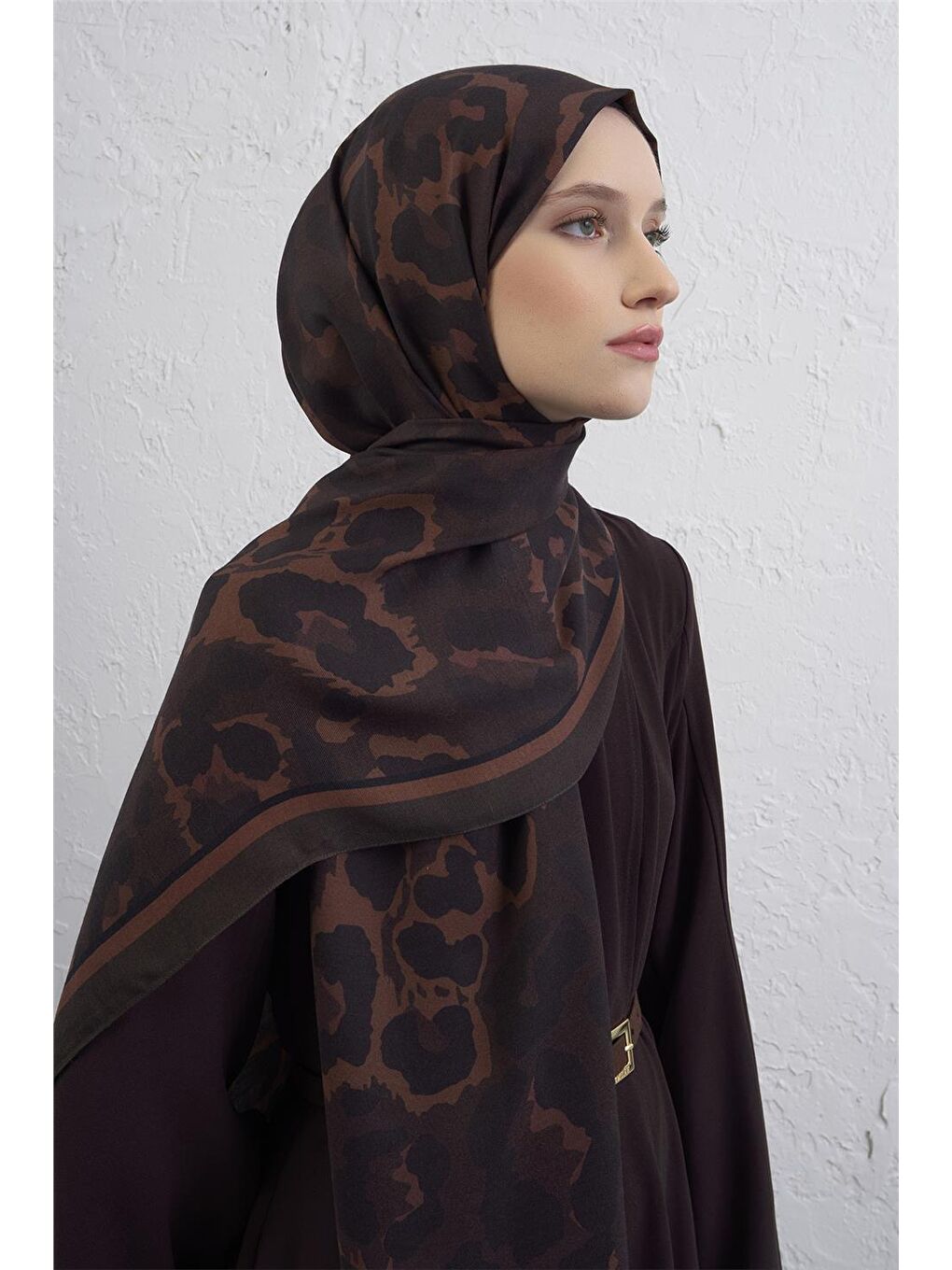 Kahverengi İpek Leopar Şal 3 33-1