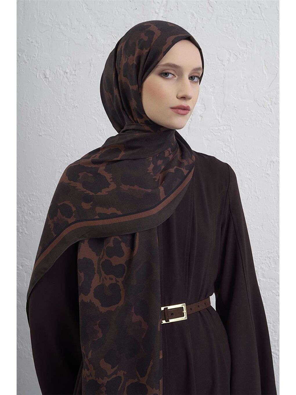 Kahverengi İpek Leopar Şal 3 33-3