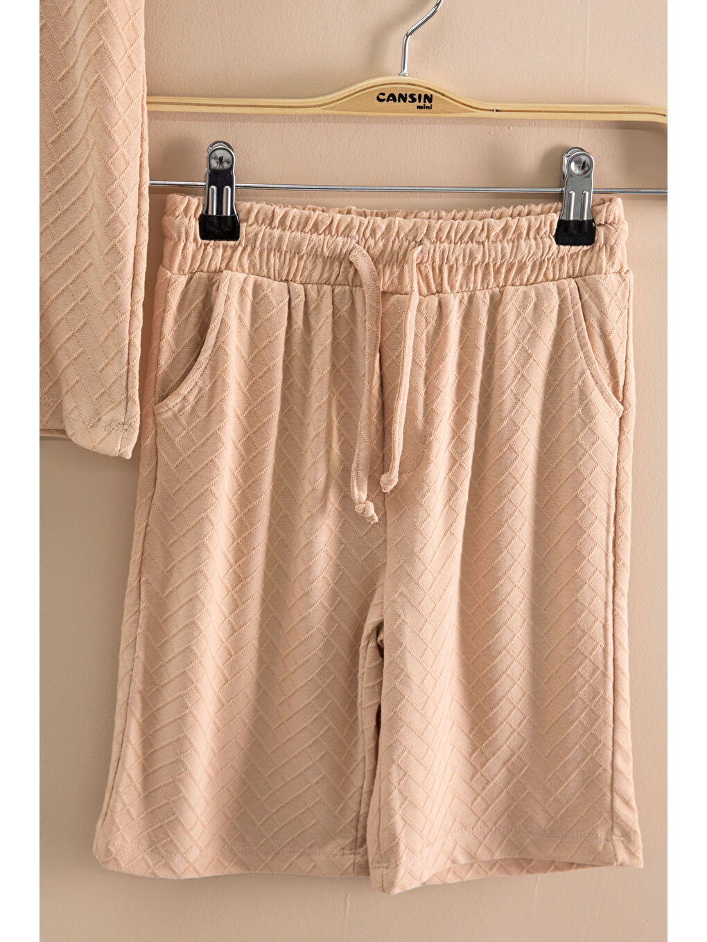 Kahverengi Kiremit Çizgi Desenli Bisiklet Yaka Tişörtlü Erkek Çocuk Şortlu Takım 20788-3