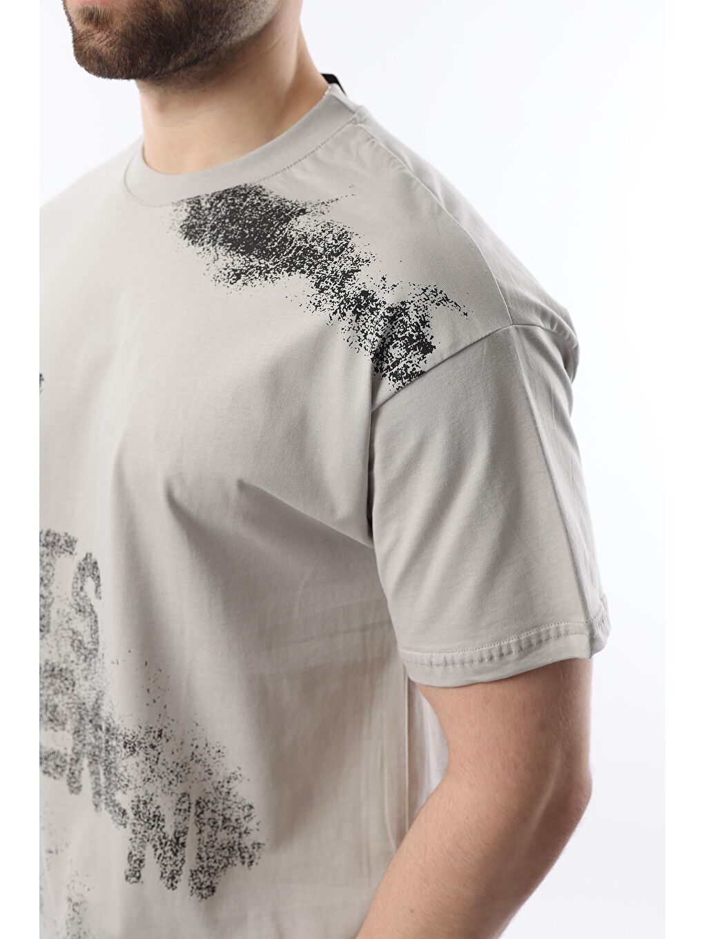 Boyalı Gri Baskılı Erkek Tişört E7115-3