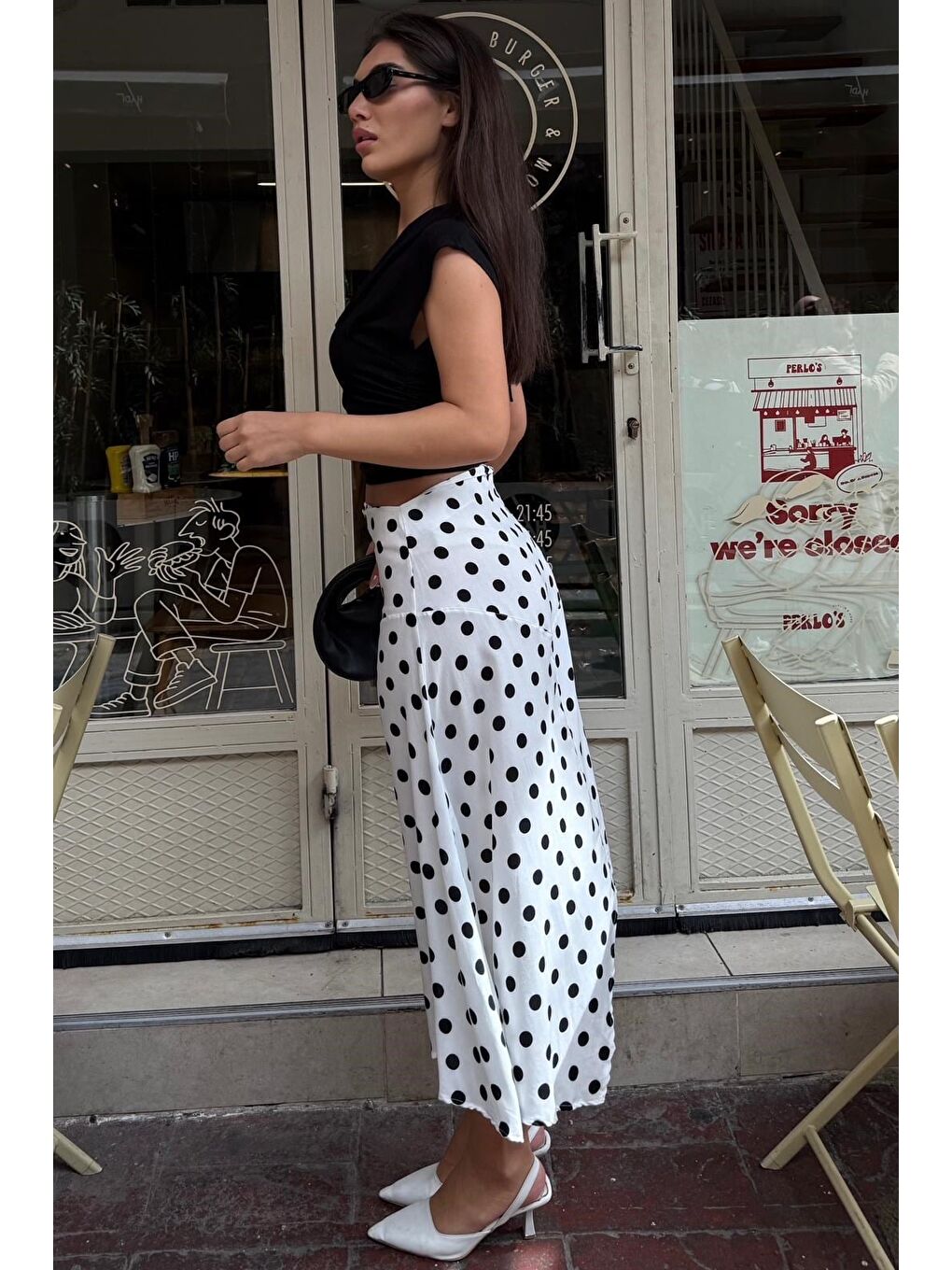 Beyaz Puantiyeli Asimetrik Kadın Etek Mg2698-2