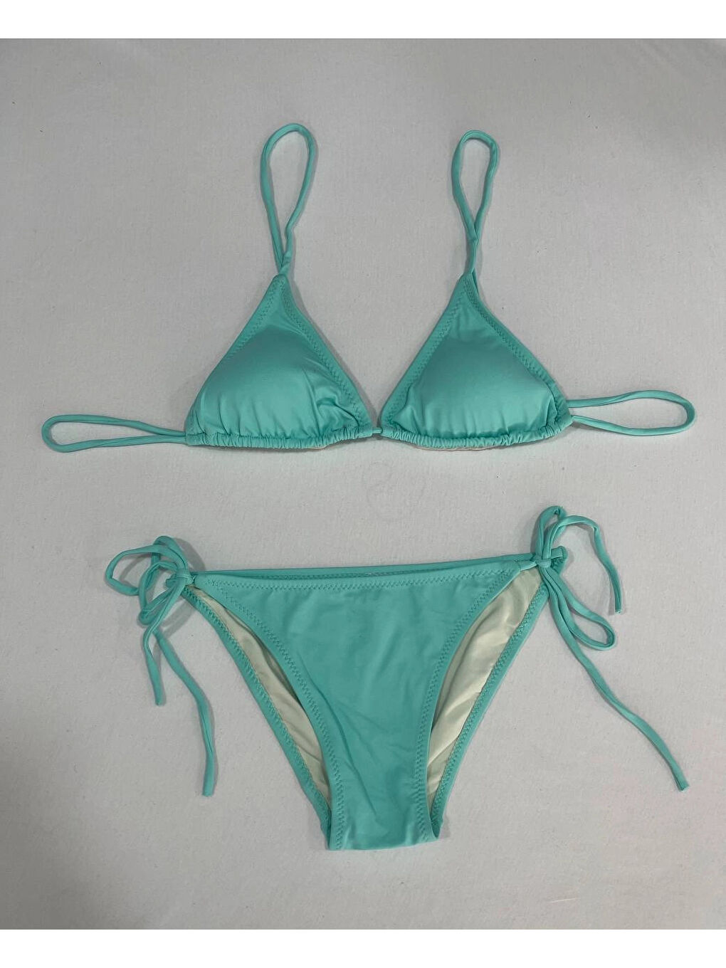 Turkuaz Kadın Su Yeşili Boyundan İp Bağlamalı Üçgen Bikini Takımı HZL25S-LC5005-4