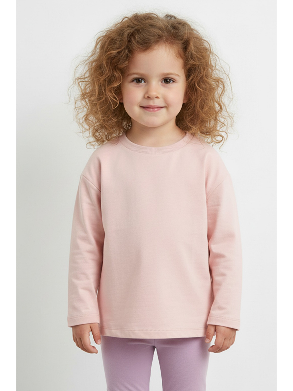 Pembe Kız Çocuk Basic Pamuklu Somon Rengi Uzun Kollu Tişört-1