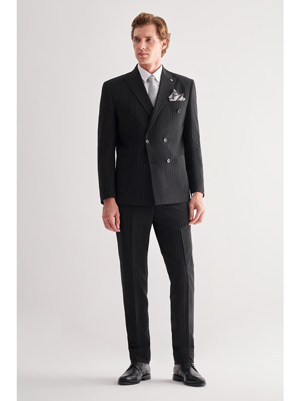 Siyah Kılıç Yaka Tam Astar 6 Drop Slim Fit Esnek Kruvaze  Takım Elbise 1001255154-2