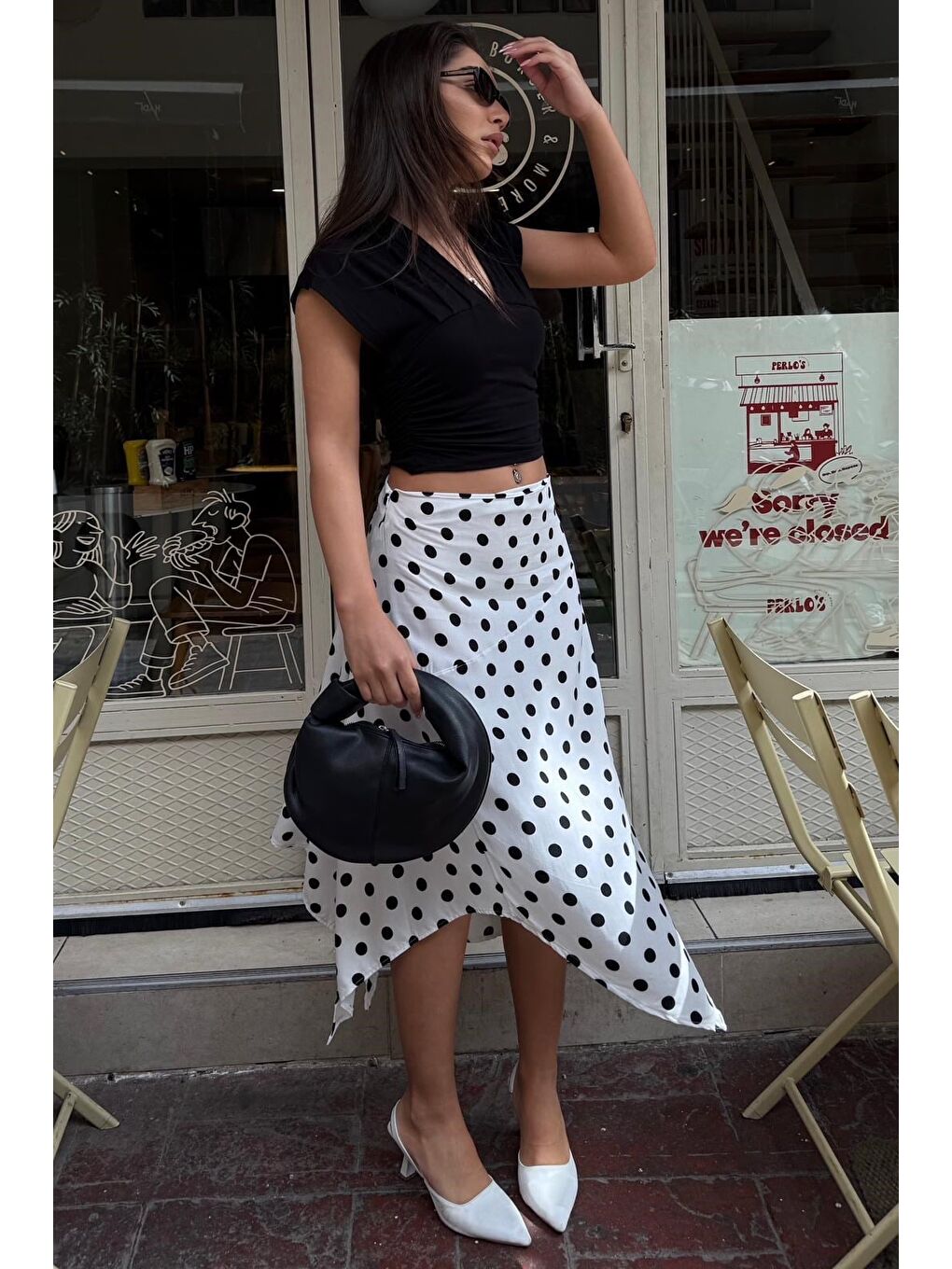 Beyaz Puantiyeli Asimetrik Kadın Etek Mg2698-4