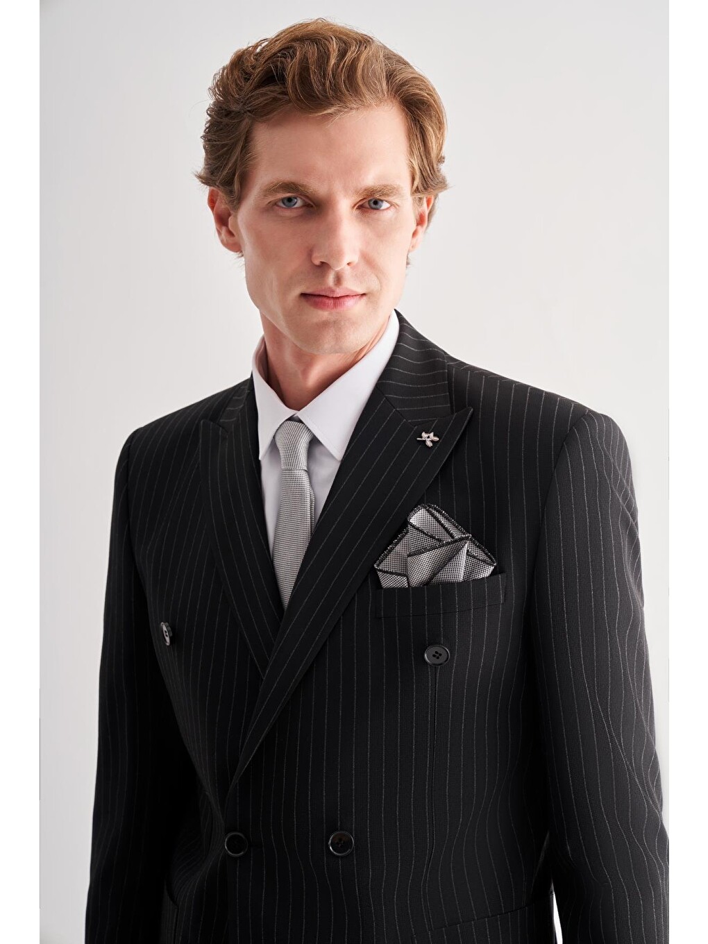 Siyah Kılıç Yaka Tam Astar 6 Drop Slim Fit Esnek Kruvaze  Takım Elbise 1001255154-3