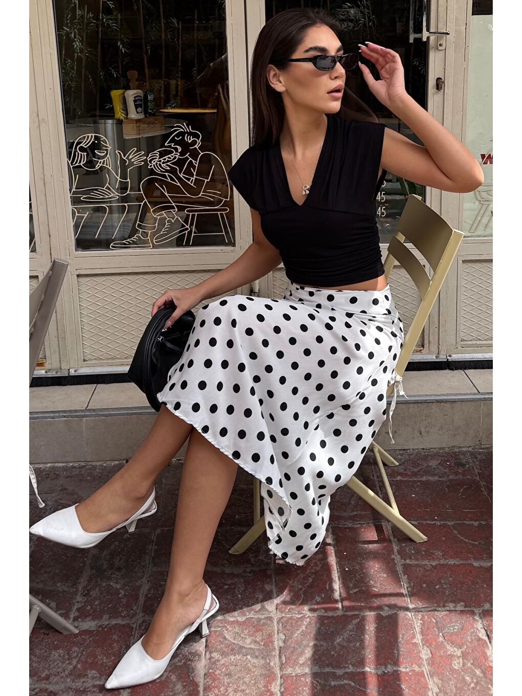 Beyaz Puantiyeli Asimetrik Kadın Etek Mg2698-5