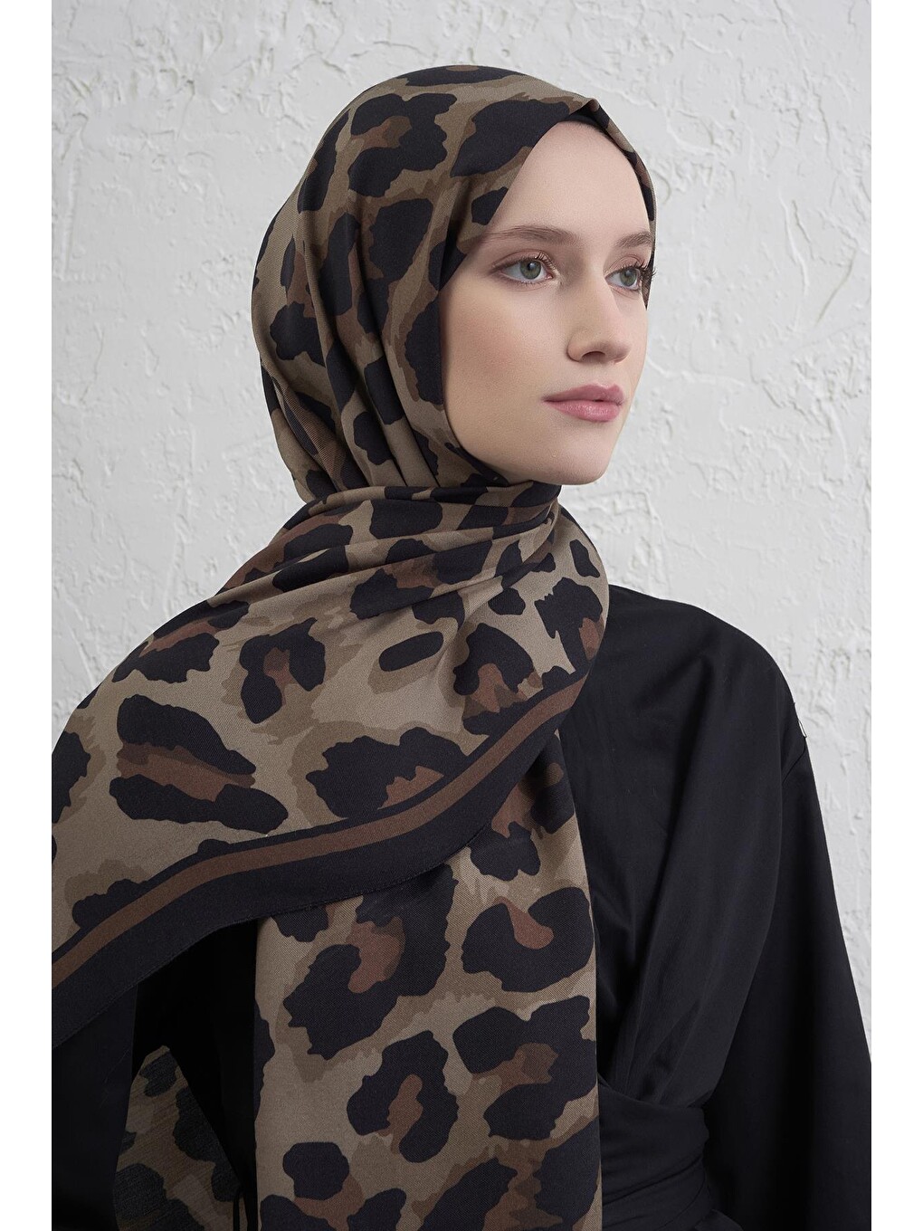 Kahverengi İpek Leopar Şal 3 36-1