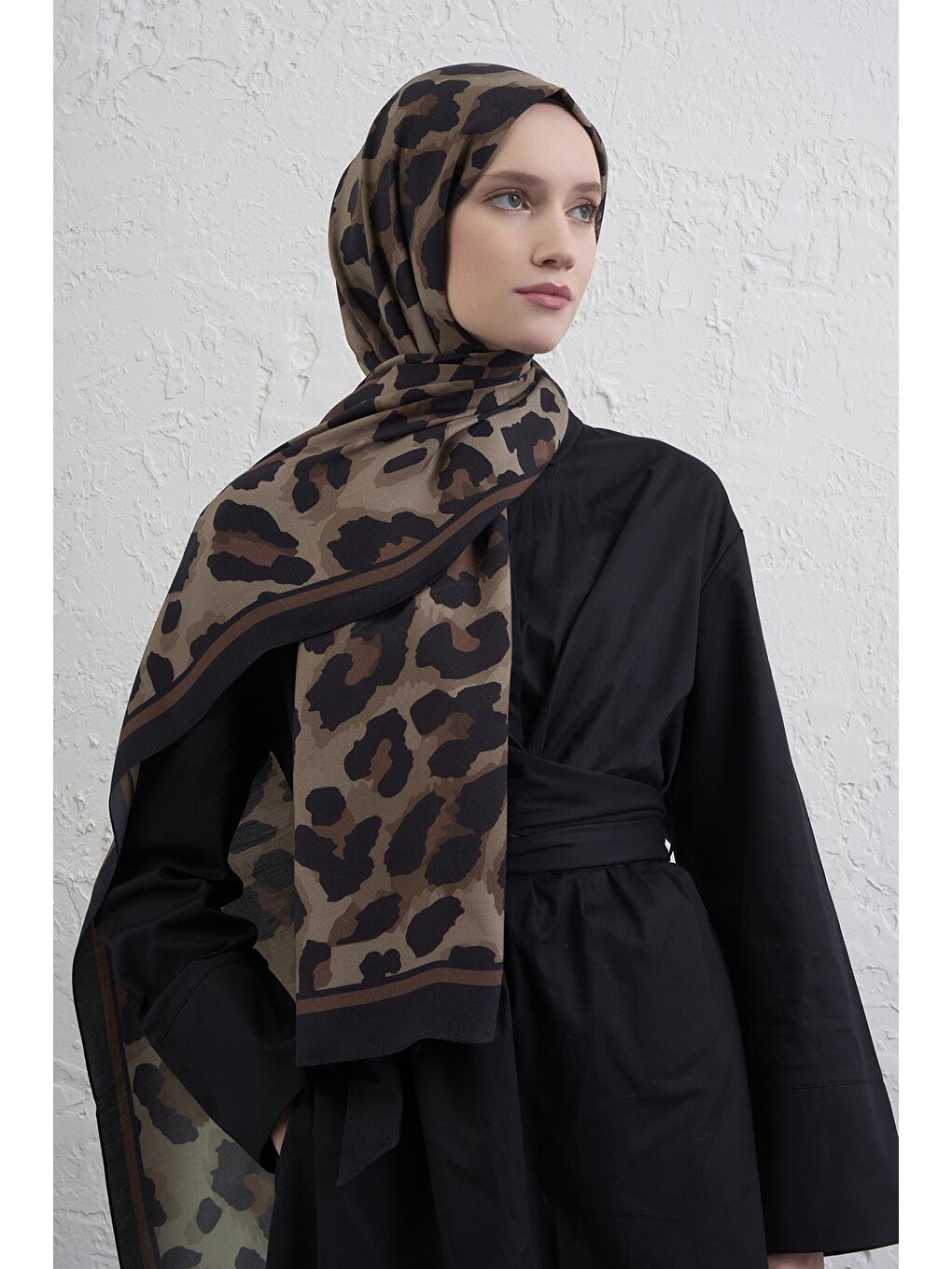 Kahverengi İpek Leopar Şal 3 36-2
