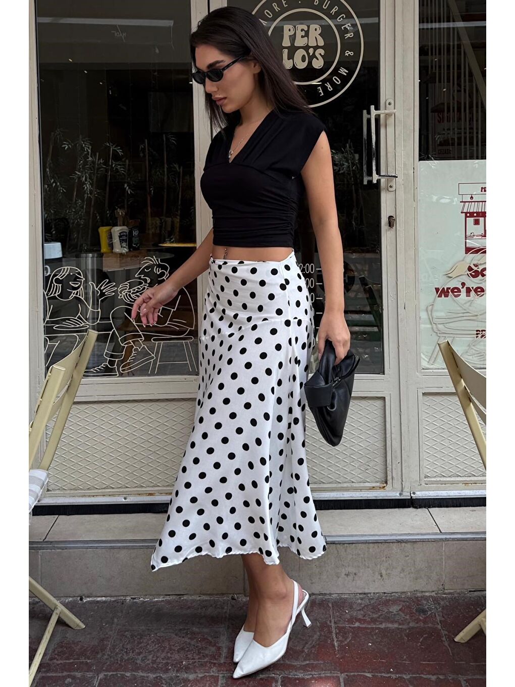 Beyaz Puantiyeli Asimetrik Kadın Etek Mg2698-6