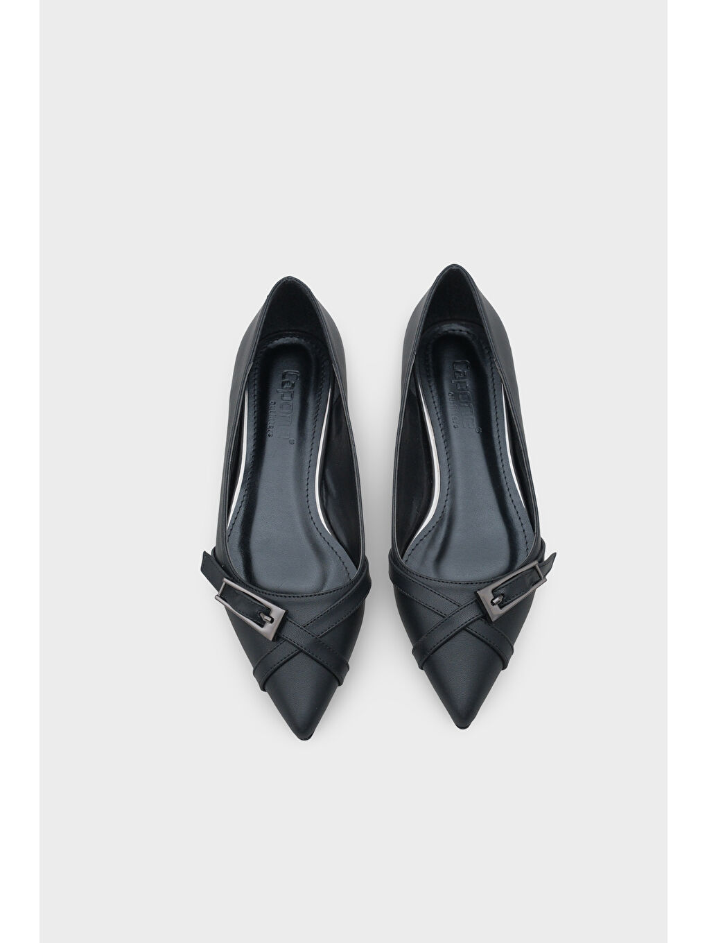 Siyah Karry Sivri Burunlu Kısa Topuklu Metal Aksesuarlı Kadın Babet-6