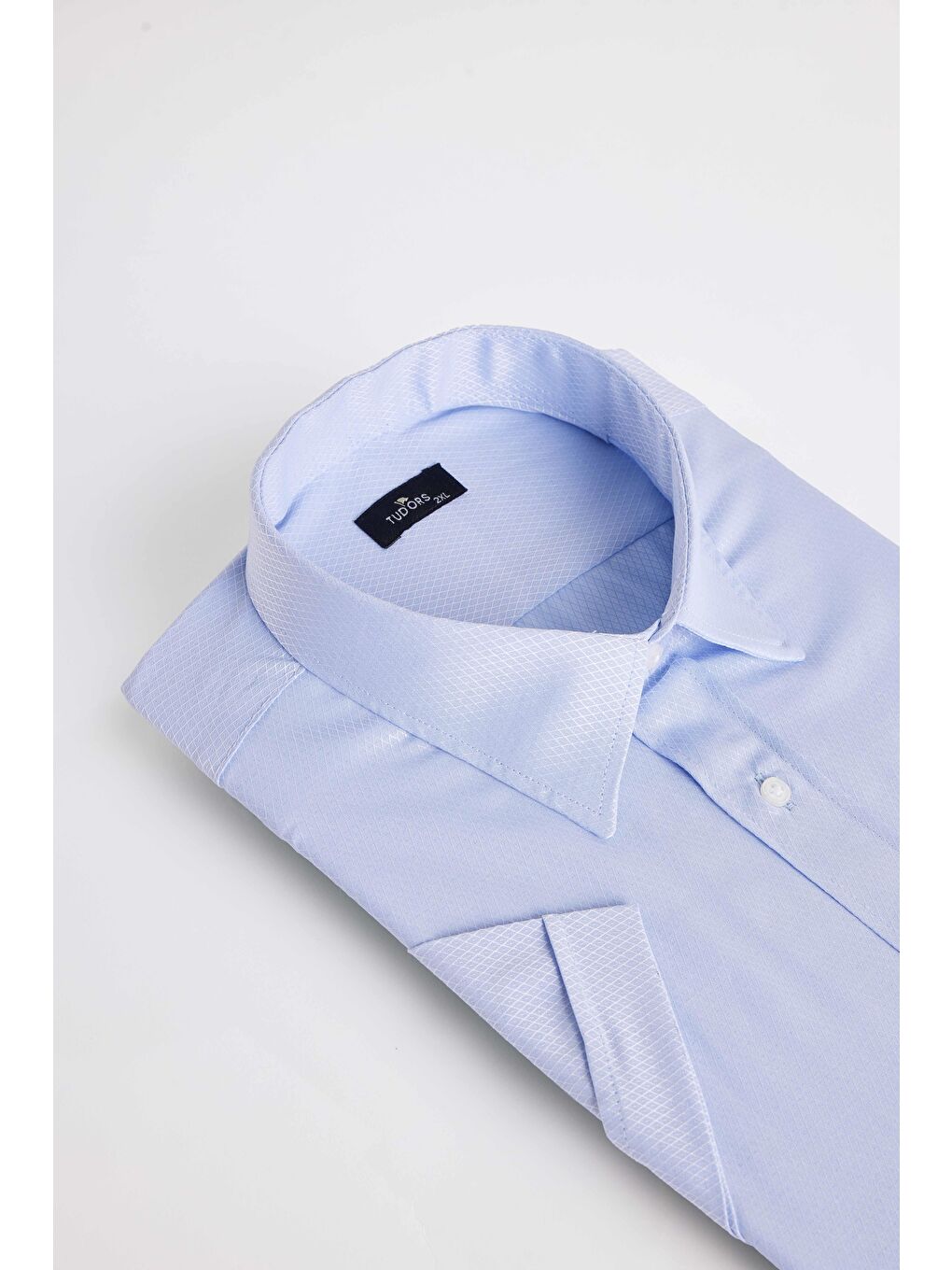 Erkek Big Size Büyük Beden Kısa Kollu Pamuklu Tek Cepli Armürlü Açık Mavi Gömlek-1