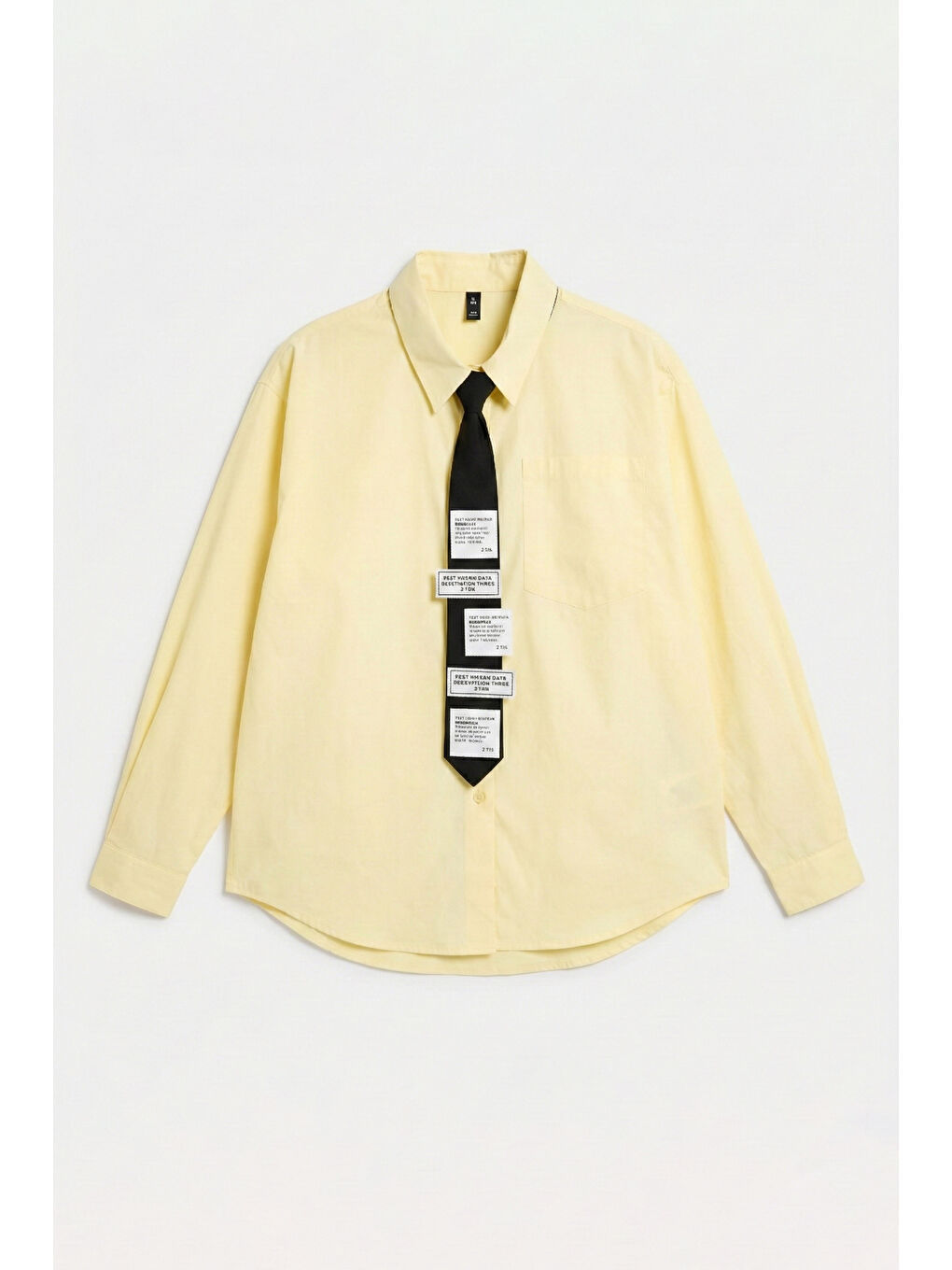 Kadın Sarı Renk Oversize Kravatlı Özel Tasarım Bol Kesim Gömlek-4