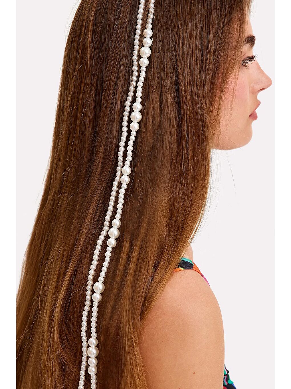 Beyaz İnci Sallantılı Çıtçıtlı Saç İpi Saç Zinciri Saç Aksesuarı-1