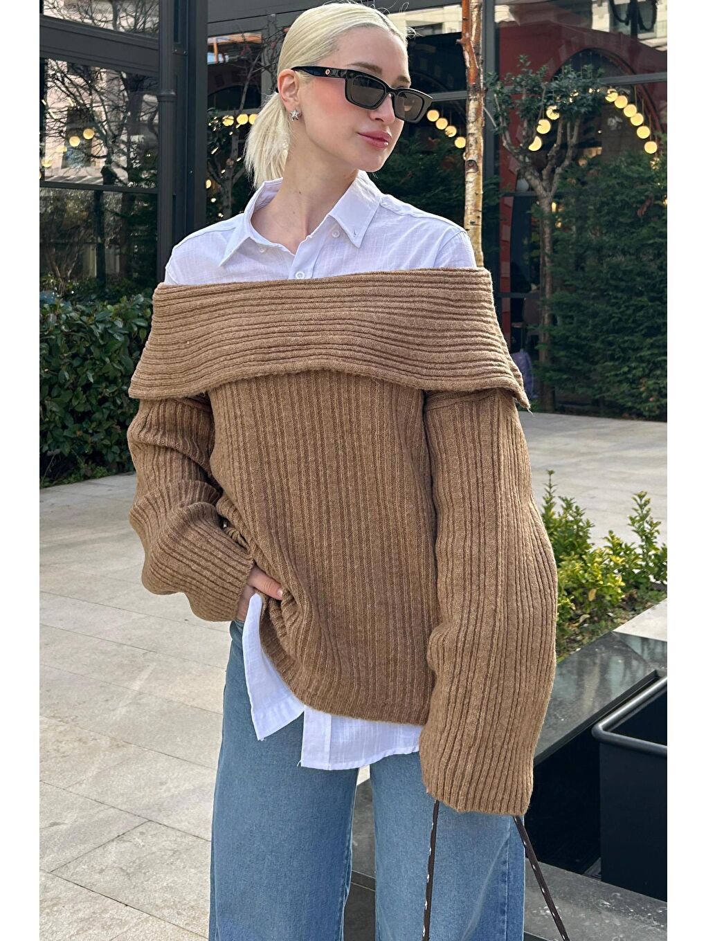 Bej Madonna Yaka Kadın Kazak Mg2274-1