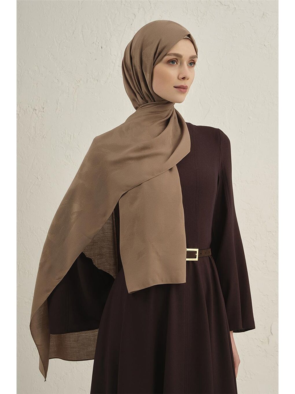 Kahverengi Lyocell Viscon Dalga Desen Şal 1 09