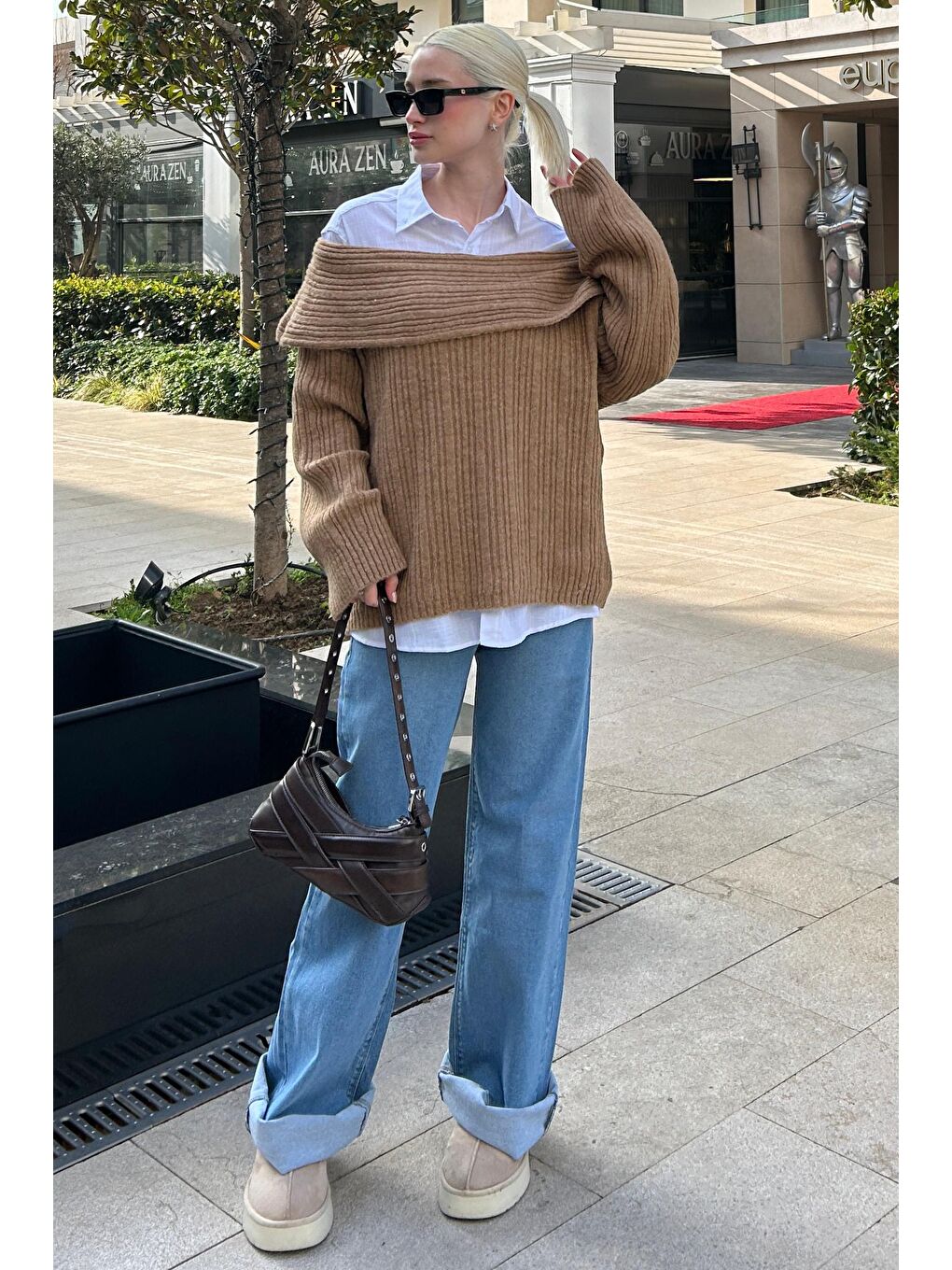 Bej Madonna Yaka Kadın Kazak Mg2274-2