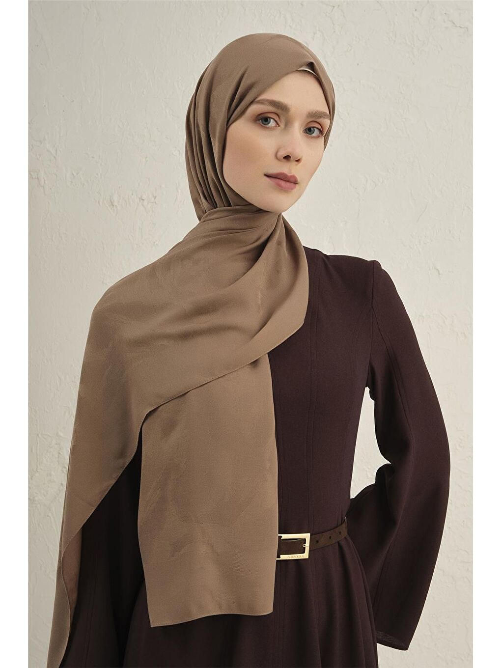 Kahverengi Lyocell Viscon Dalga Desen Şal 1 09-1