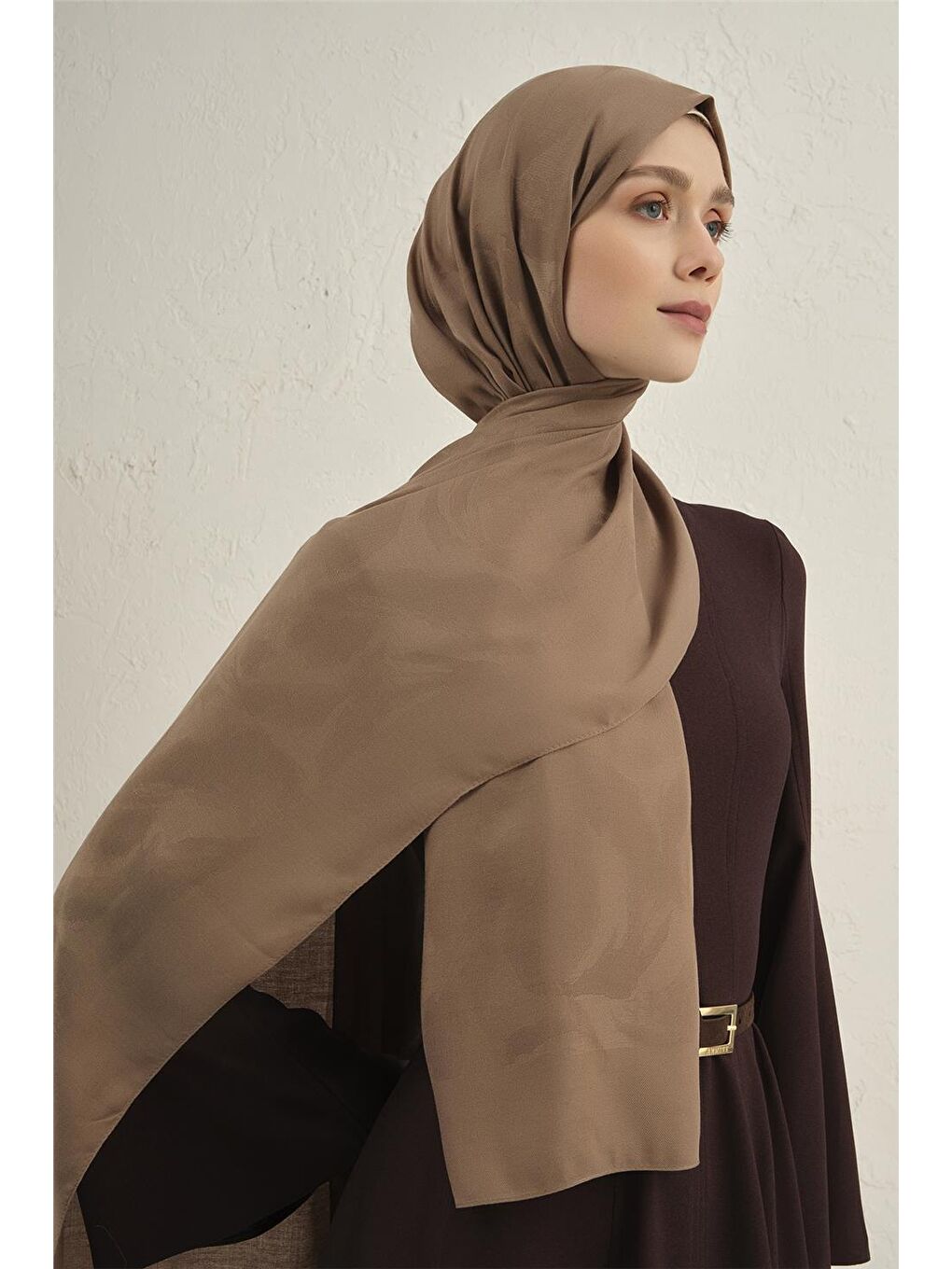 Kahverengi Lyocell Viscon Dalga Desen Şal 1 09-2