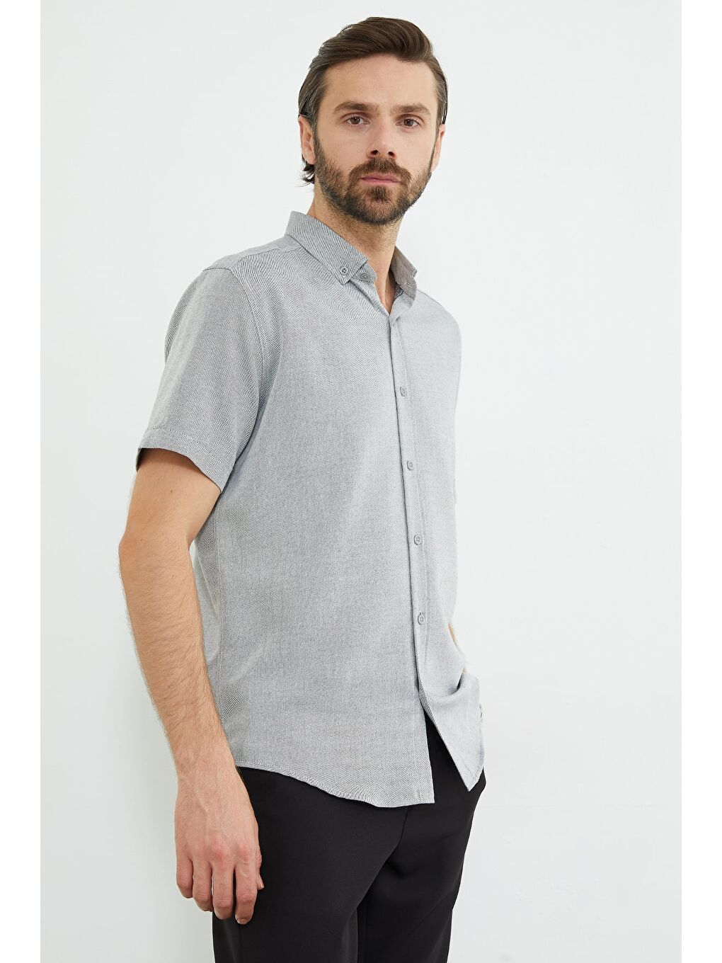 Gri Çizgili Kısa Kollu Gömlek-1