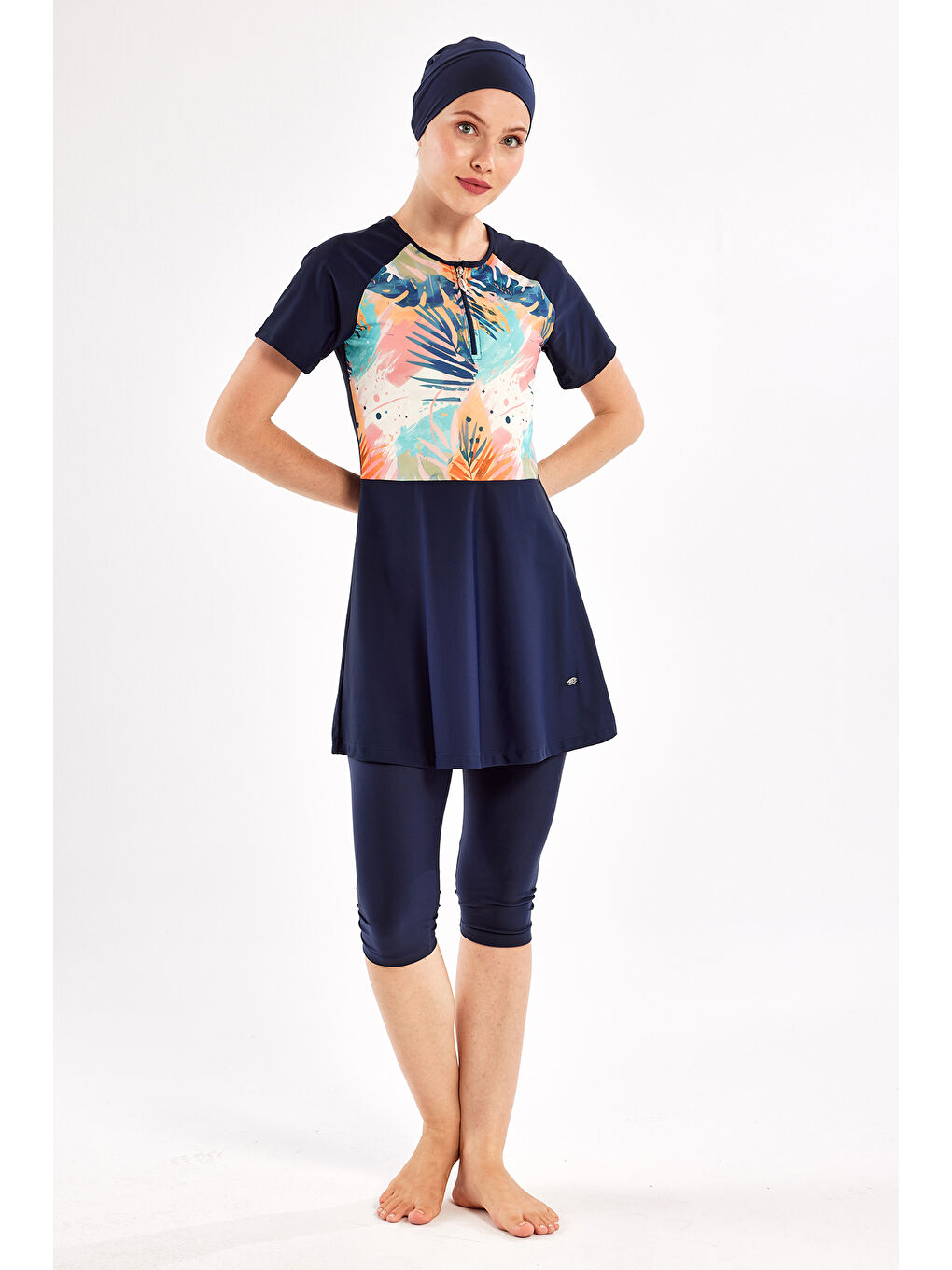 UV Korumalı Kısa Kollu Elastan Yarı Kapalı Mayo 1607 Koyu Lacivert-1