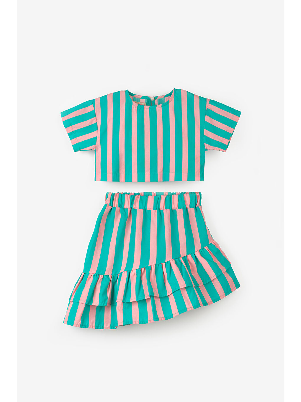 Yeşil Mint Çizgili Kız Çocuk Crop Etek İkili Takım - Cora-3