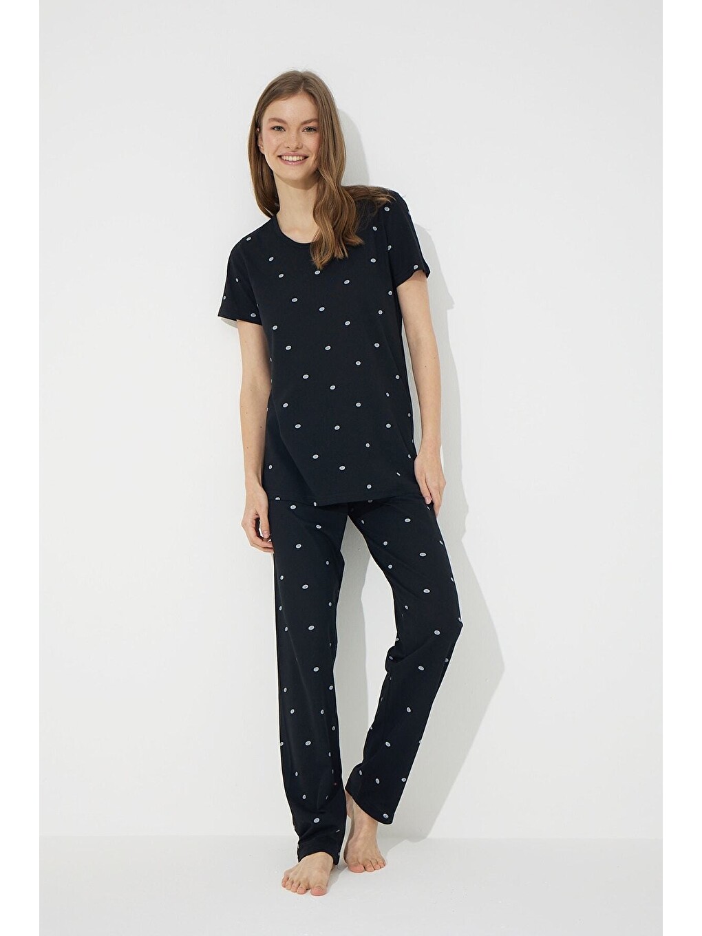 Siyah Kısa Kollu Pamuklu Pijama Takımı-1