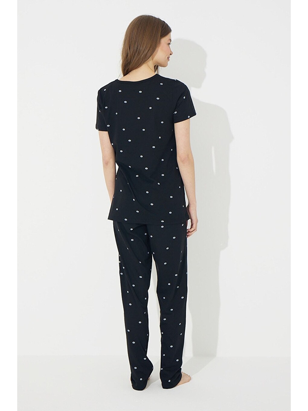 Siyah Kısa Kollu Pamuklu Pijama Takımı-2