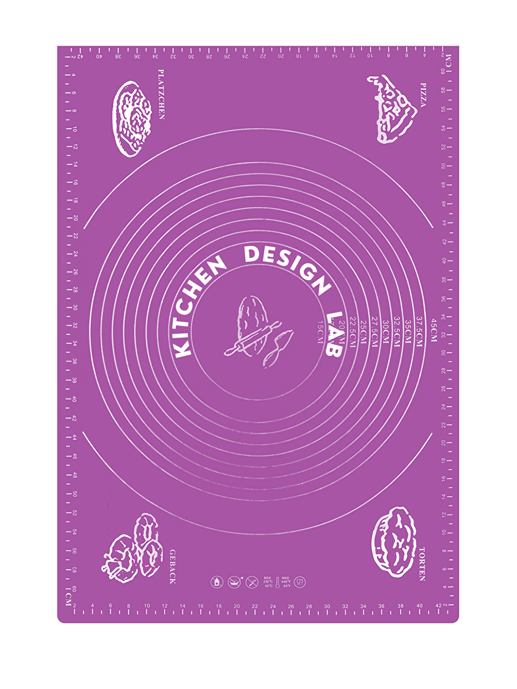 Gri Mor Silikon Ölçülü  Hamur Açma Matı 45 cm x 65 cm Çelik Un Eleği ve Çelik Hamur Kesici-1