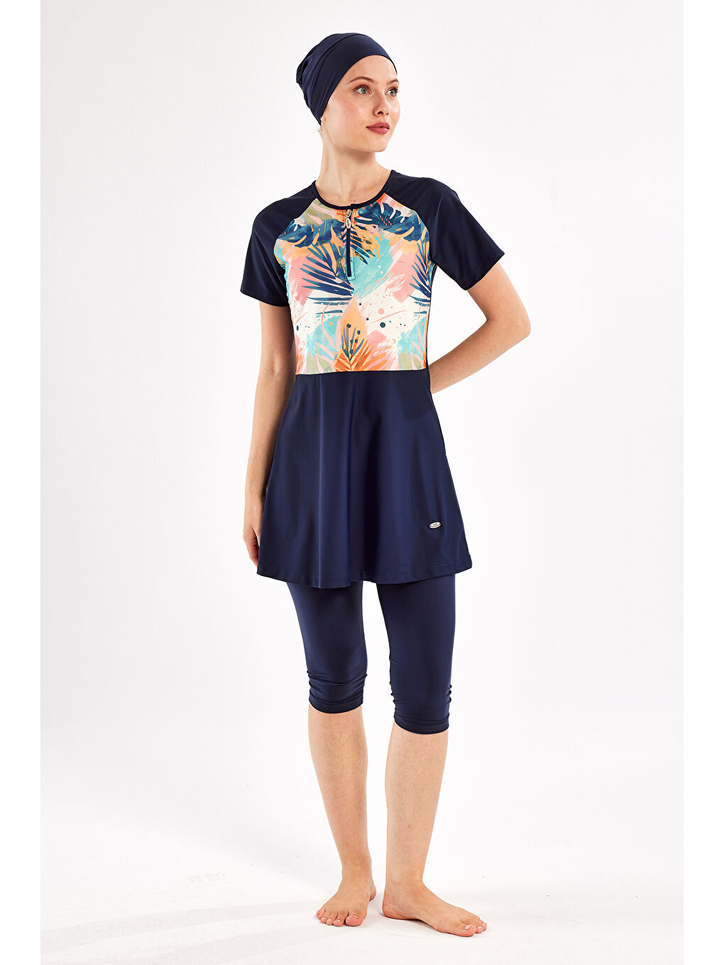 UV Korumalı Kısa Kollu Elastan Yarı Kapalı Mayo 1607 Koyu Lacivert-2