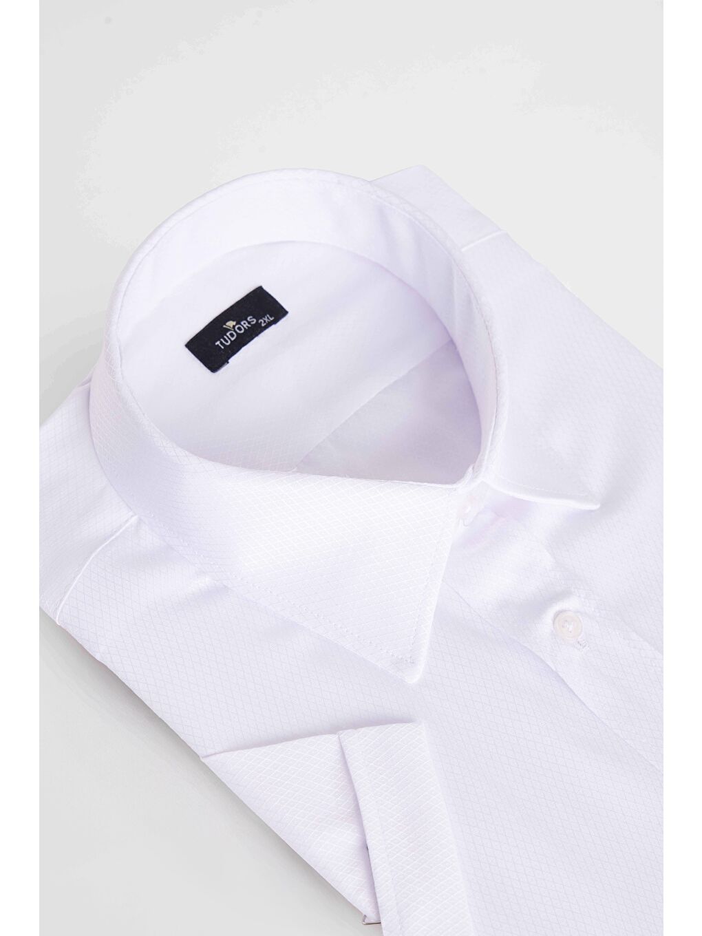 Beyaz Erkek Big Size Büyük Beden Kısa Kollu Pamuklu Tek Cepli Armürlü Gömlek-1