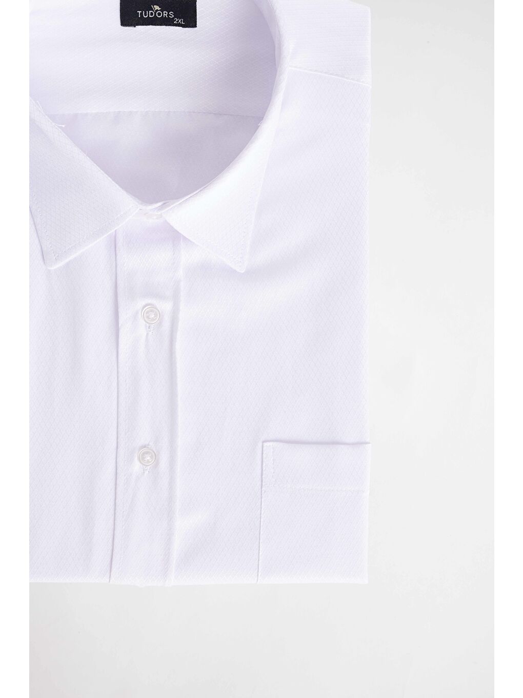 Beyaz Erkek Big Size Büyük Beden Kısa Kollu Pamuklu Tek Cepli Armürlü Gömlek-2