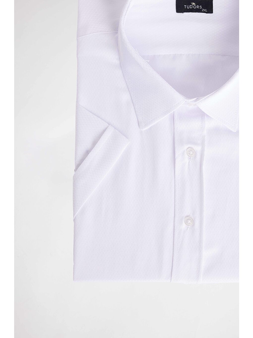 Beyaz Erkek Big Size Büyük Beden Kısa Kollu Pamuklu Tek Cepli Armürlü Gömlek-3