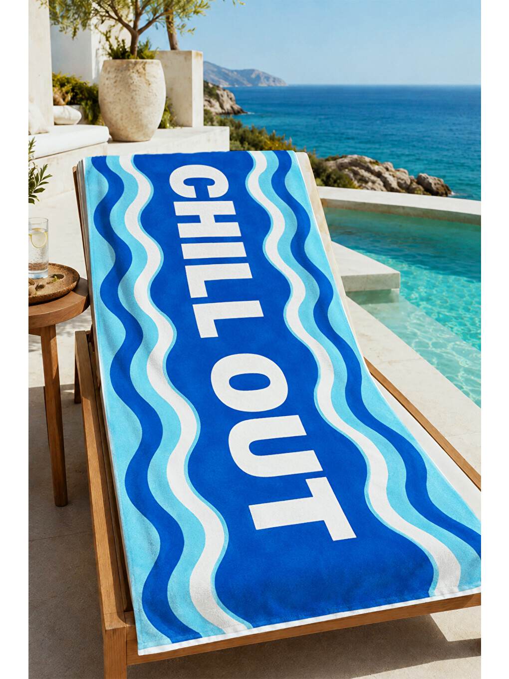 Pop Art Chill Out Yazılı Mavi Desenli 70x150 Plaj Havlusu - Dijital Baskılı Solmaz Banyo Havlusu-1