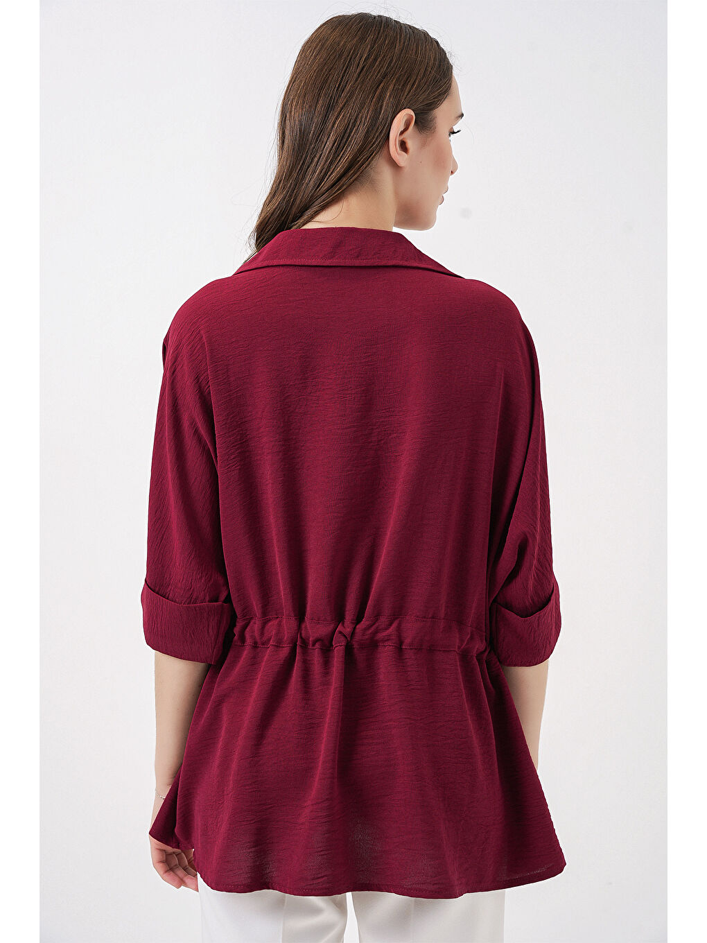 Fermuarlı Kadın Gömlek 0721 - Bordo-5