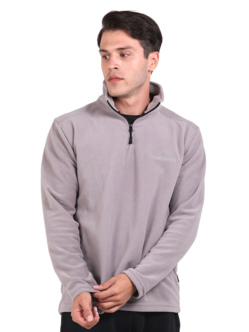 Gri Erkek Polar Dik Yaka Sweatshirt