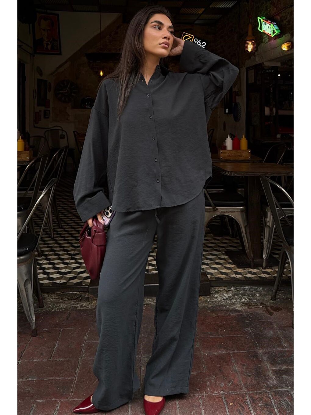 Gri Füme Soft Touch Modal Gömlekli Takım Mg2742