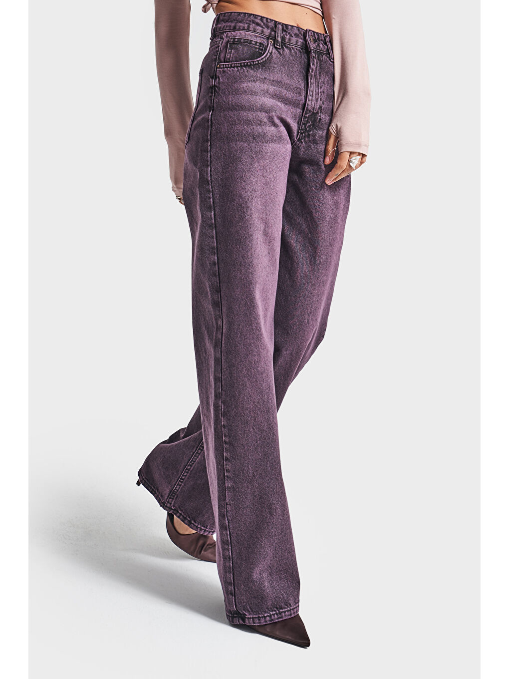 Kadın Taşlanmış Bordo Renk 20w5-111 Straingt Fit Yüksek Bel %100 Pamuk Denim Jean-2