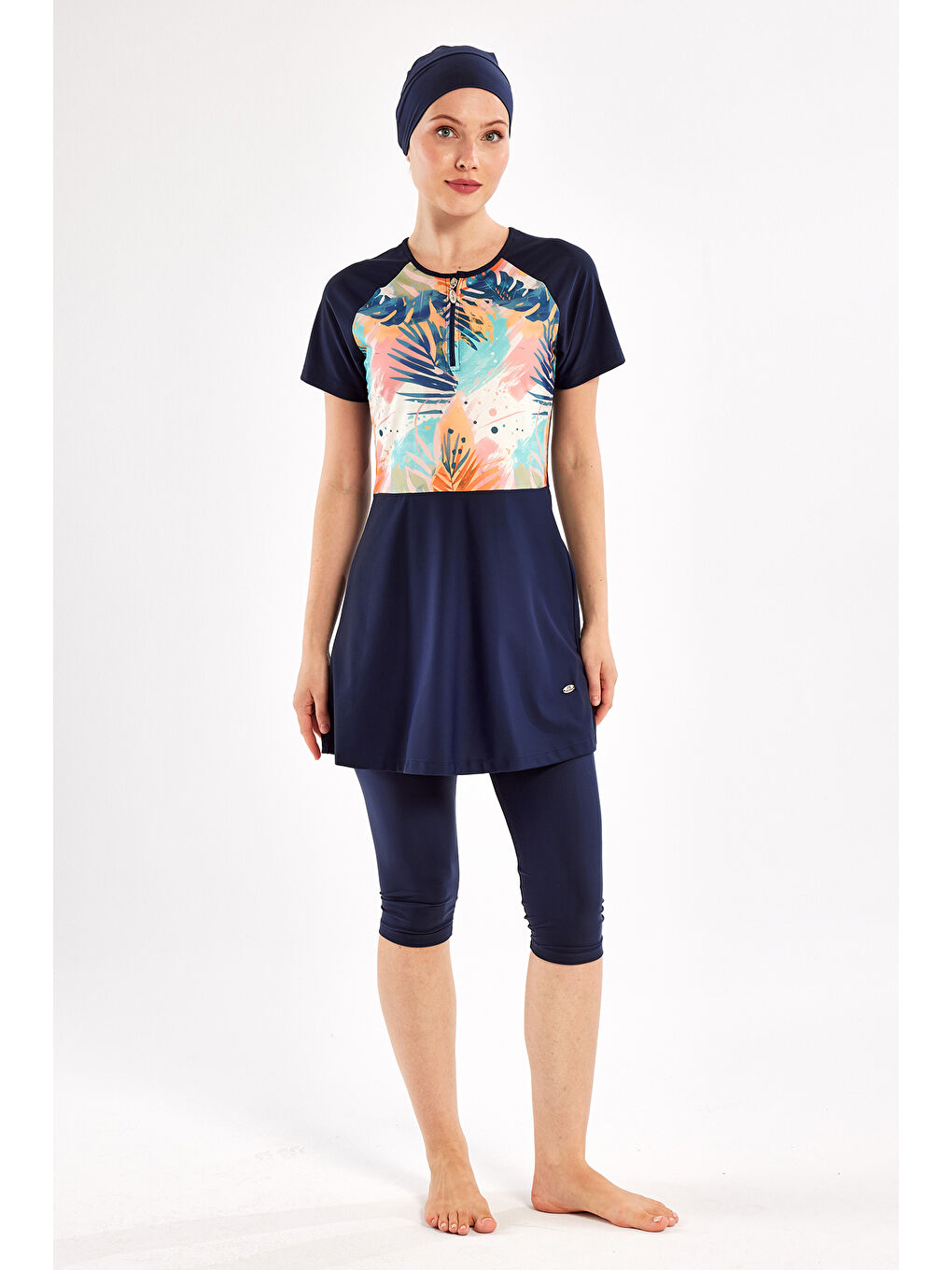 UV Korumalı Kısa Kollu Elastan Yarı Kapalı Mayo 1607 Koyu Lacivert-4